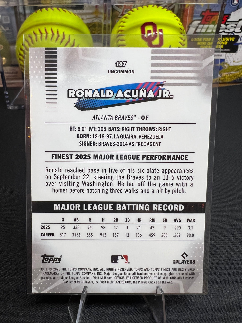 Ronald Acuna Jr. - 2025 Topps Finest #187 Pink Refractor 195/250