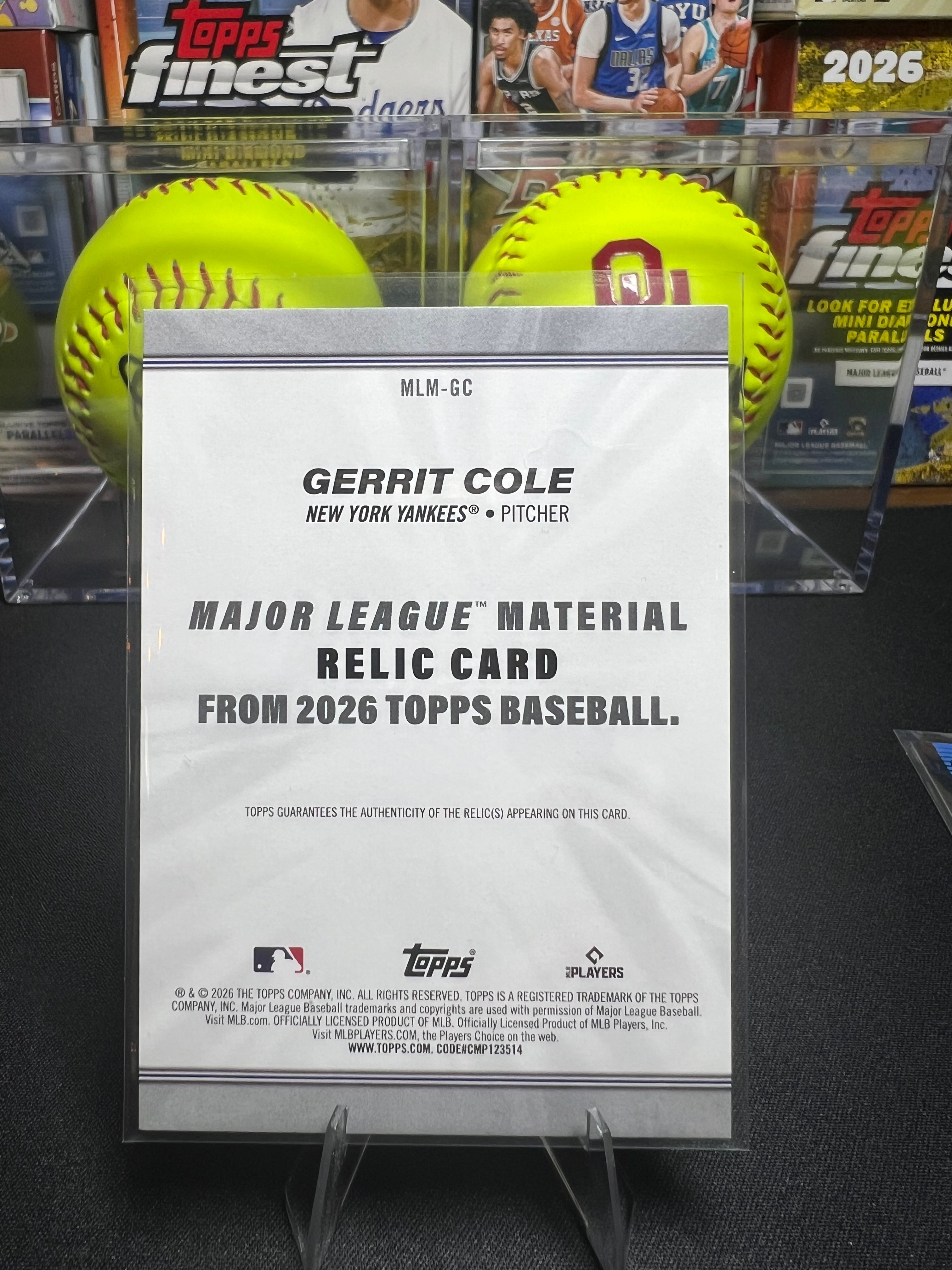 Gerrit Cole - 2026 Topps Series 1 Major League Materials Relic #MLM-GC
